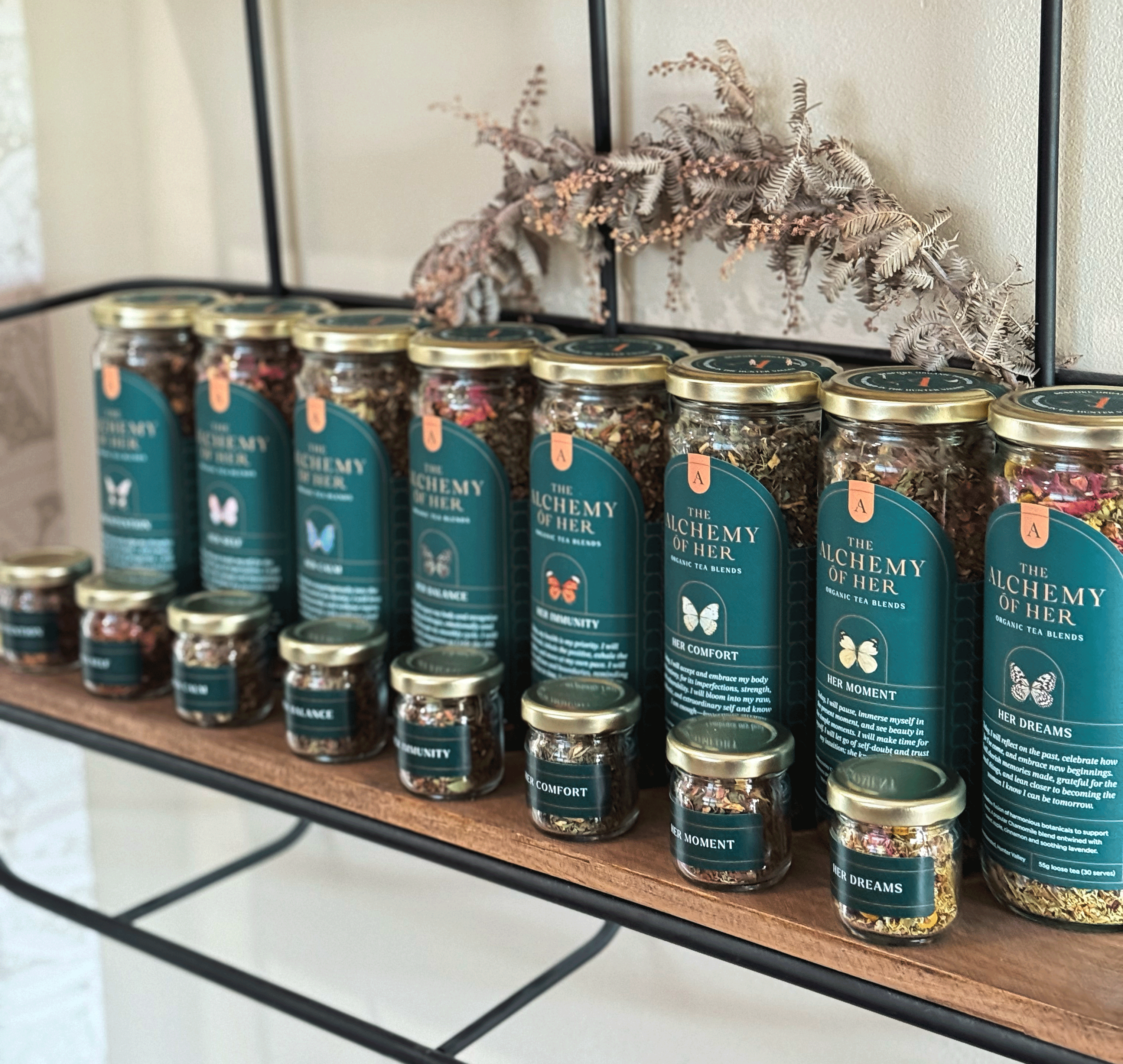 A abstract range shot of The Alchemy of Her organic tea blends.
